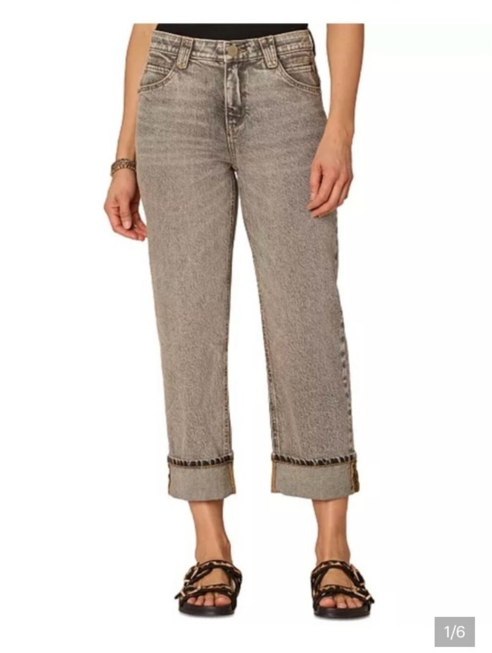 Democracy Women’s 10 “Ab”solution Jeans Gray Acid Wash Straight Stretch Cropped